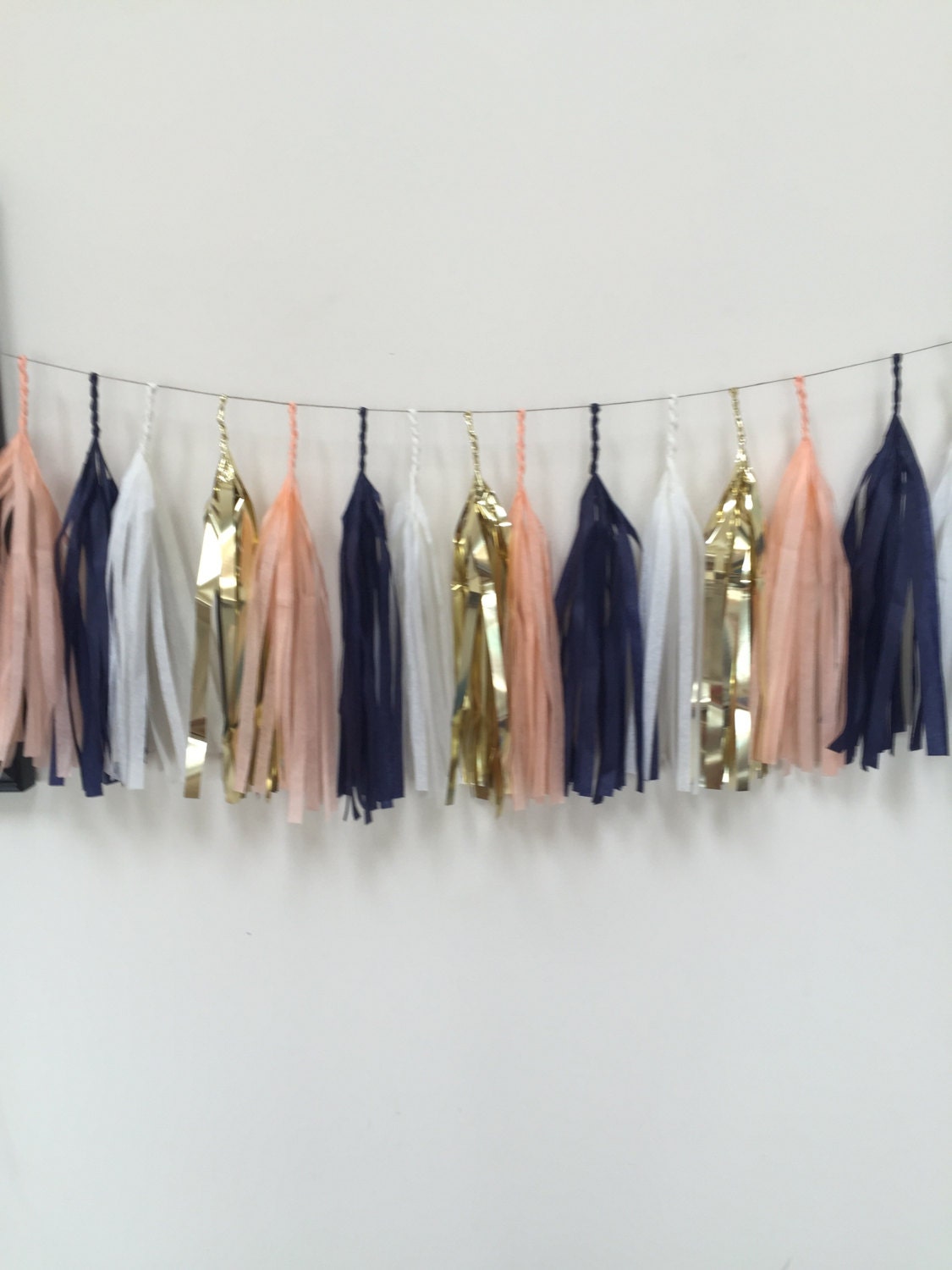 Tissue Tassel Garlands 17 Tassels Navy Peach by ProjectPaper