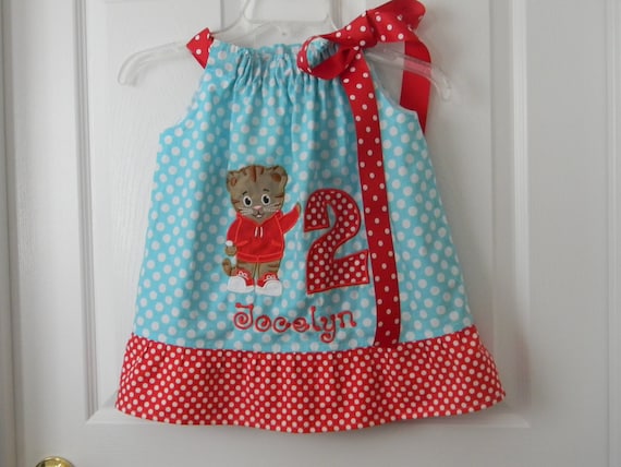 Daniel Tiger inspired dress in aqua and white by BamaGirlzClothing