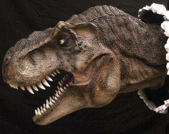 Life-like wall bursting T-Rex Tyrannosaurus bust hanging prop replica