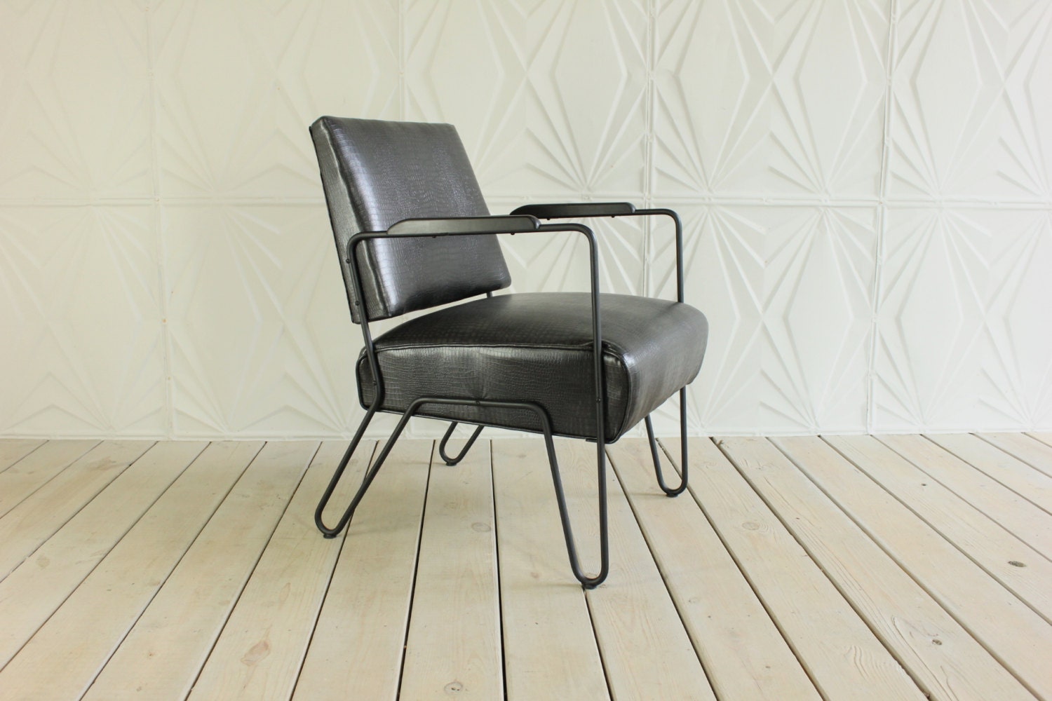 Metal Hairpin Leg Arm Chair by E.W. Harting New Upholstery