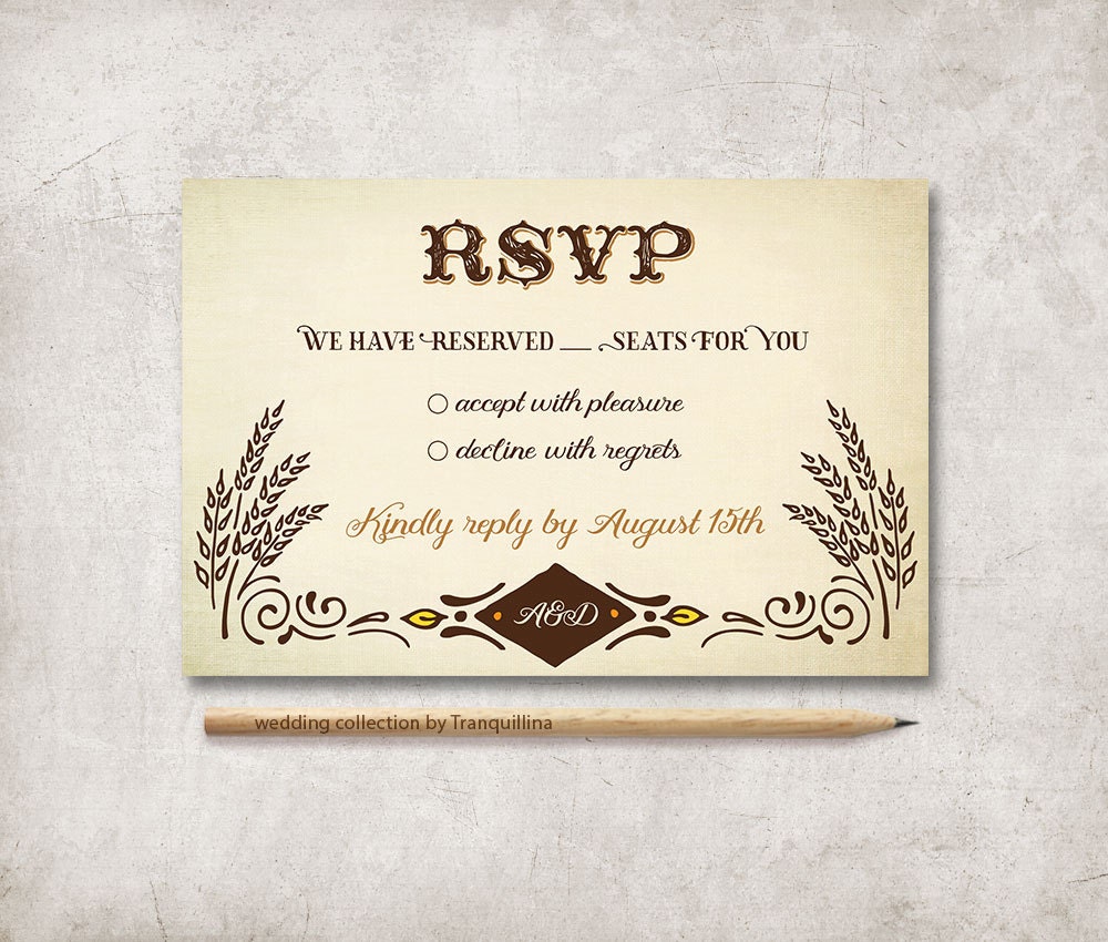 Country Wedding Invitation Printable Fall Wedding Invitation