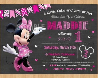 Minnie Mouse Birthday Invitation, Minnie Mouse Invitation 1st Birthday First Bday Girl, Pink Minnie Mouse Chalkboard Invite Party Printable