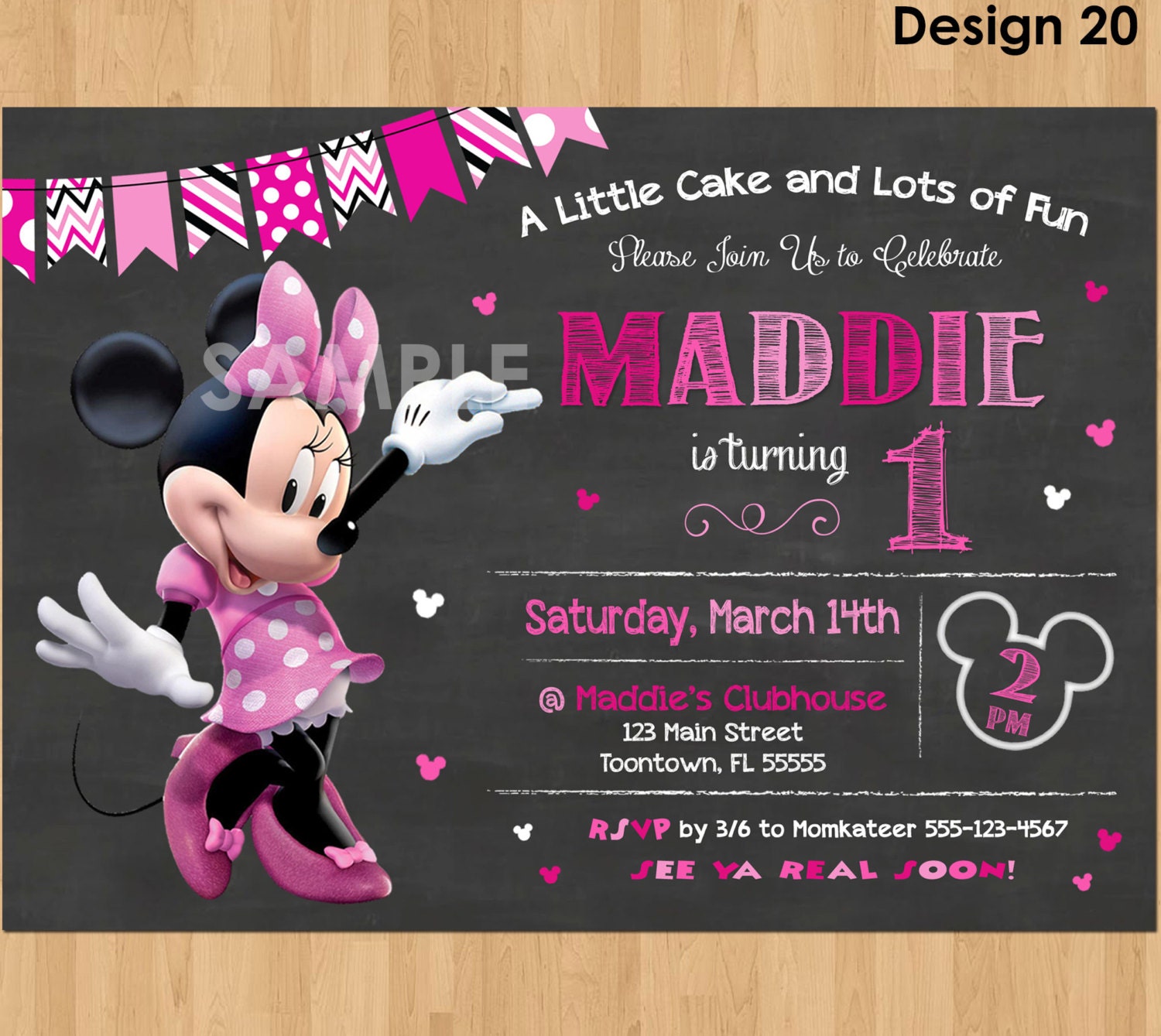 Minnie Mouse 1St Birthday Invitation Template