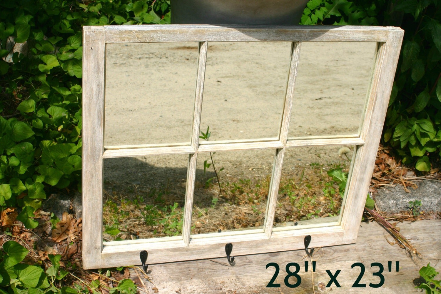 Mirror Coat Rack Window Sash Distressed White by SweetiesAttic