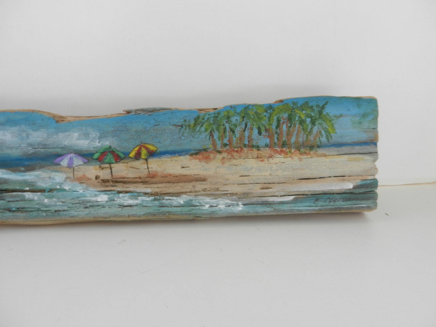 Beach painting on driftwood. Unique and natural home decor.