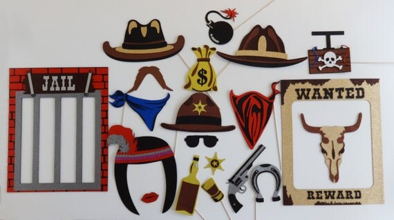 Western photo booth props Cowboy Photo Booth Props Sams Mustache Saloon girl Little ponly Badge ...