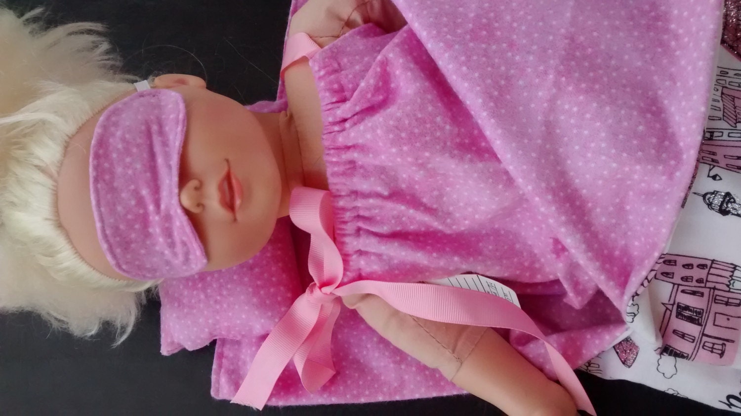 18 inch Doll Sleeping Bag Pillow Paris Theme Pink