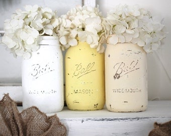 Distressed Mason Jars, Painted Mason Jars, Mason Jar Vases, Teal And Gray, Country Decor, Teal photo - 1