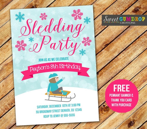 Sledding Birthday Party Invitations 4