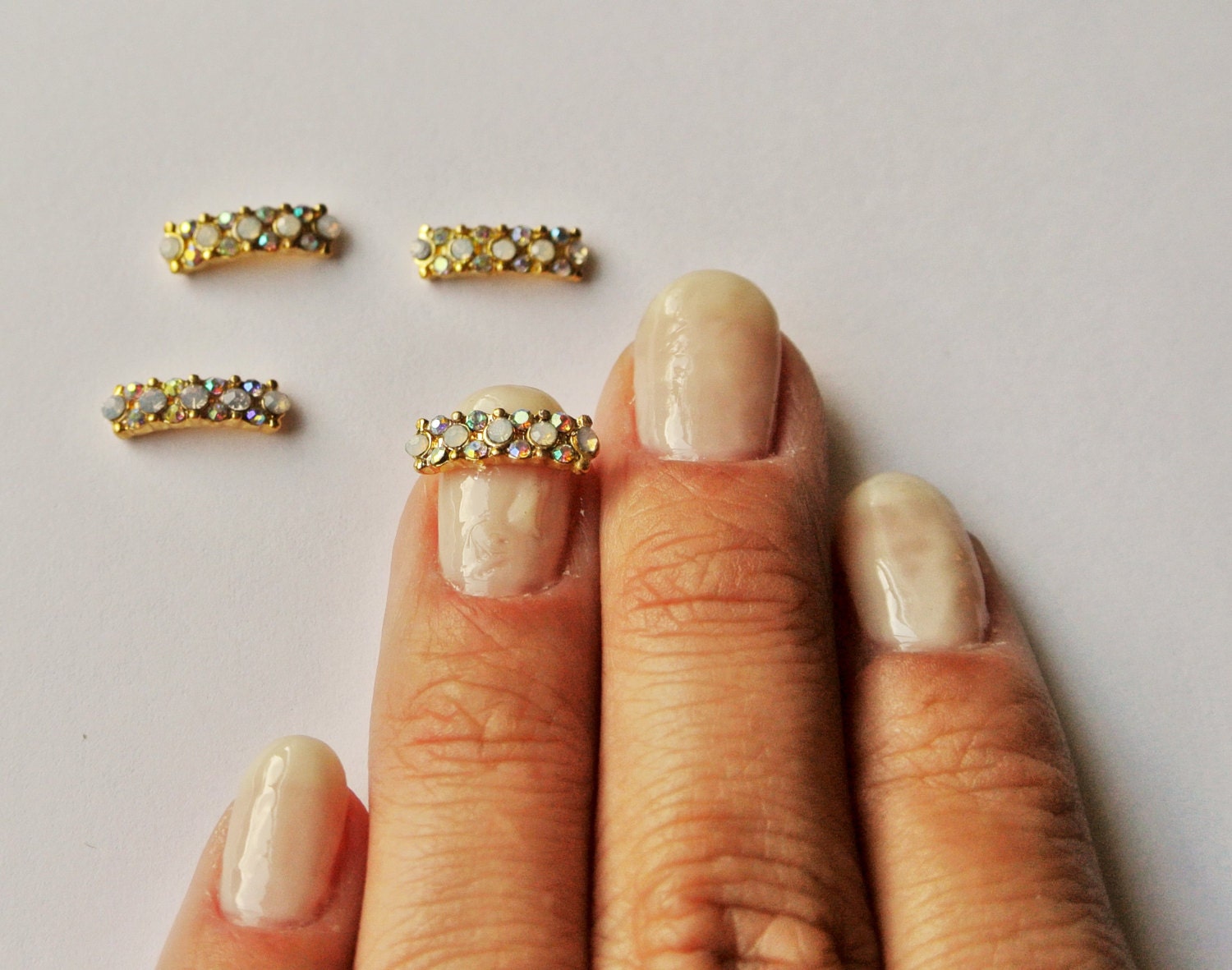 2 gold band nail decoration nail art crystal nail by GlamourFavor