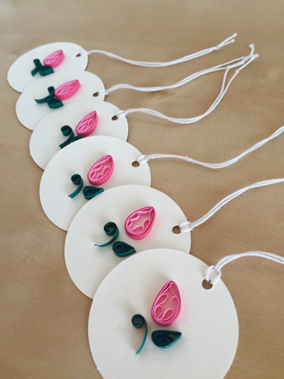 Quilling Paper Small Flower Bud Gift Tags Set of 6 Pink