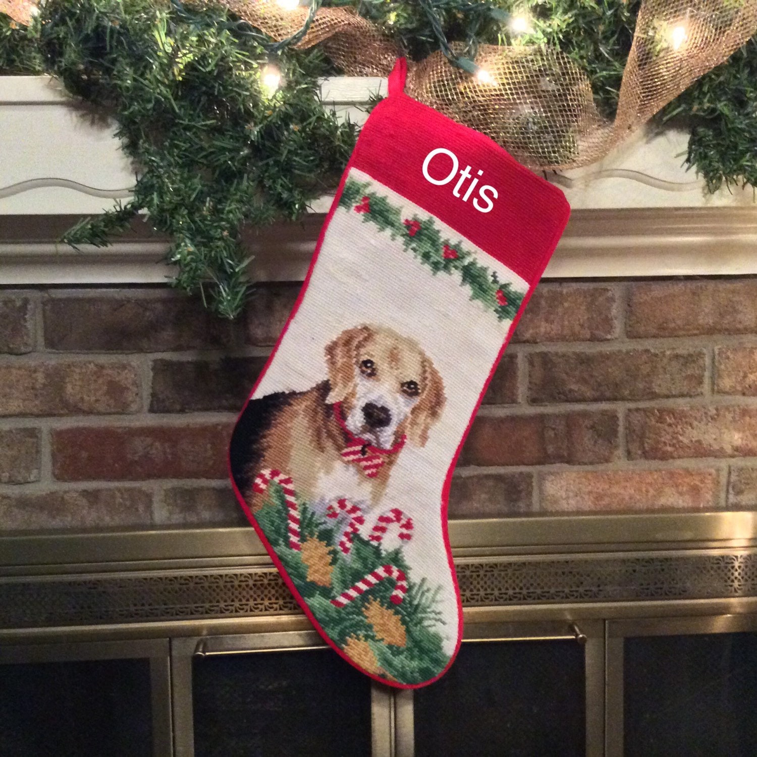 Beagle Dog Needlepoint personalized Christmas Stockings