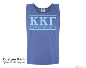 KKG Kappa Kappa Gamma Custom Comfort Colors Classic Sorority Tank