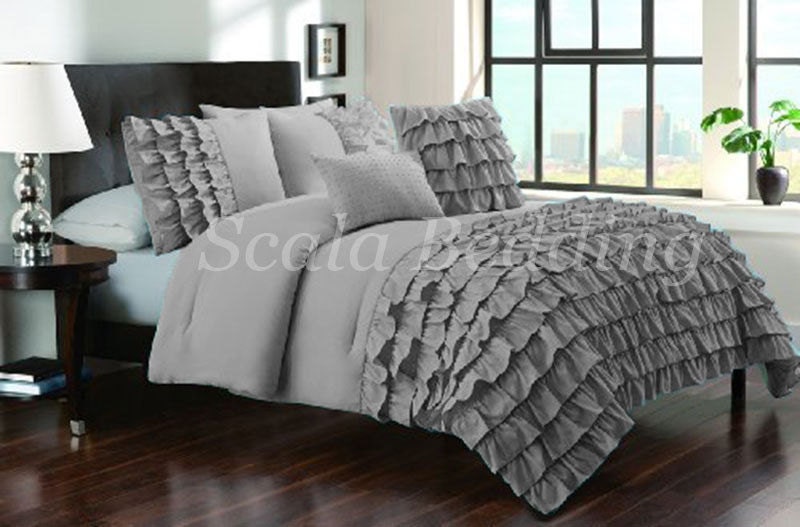 100 Egyptian Cotton 800 Tc Silver Grey Half Ruffle Duvet Cover Set
