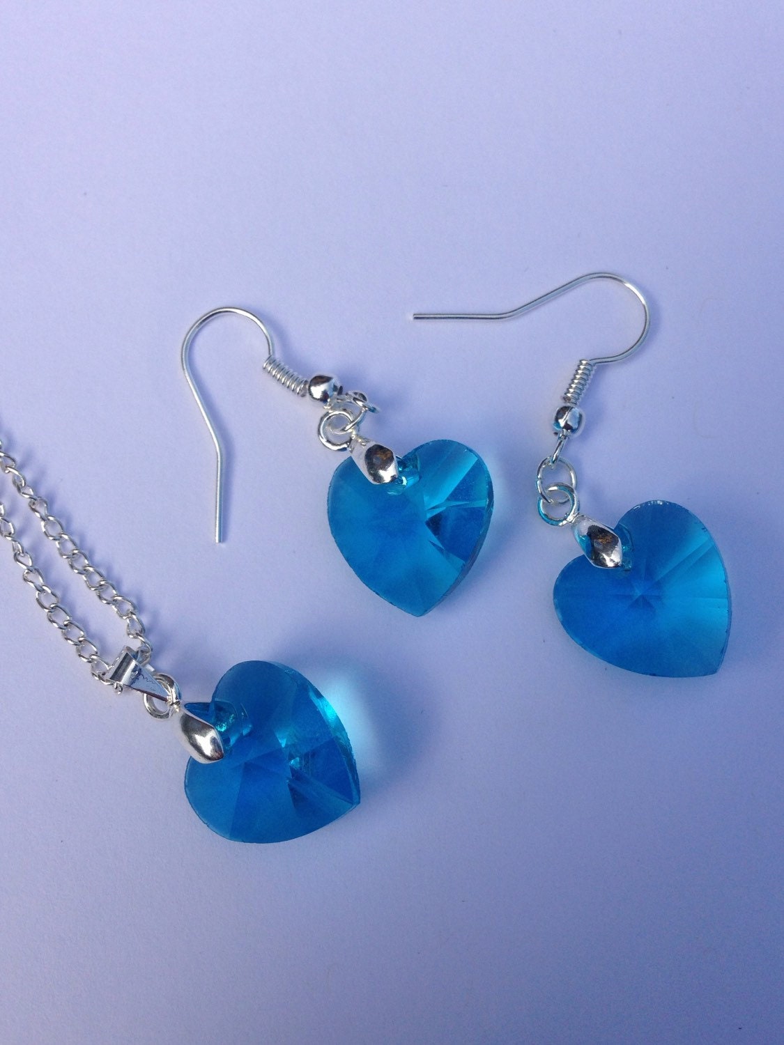 Light blue crystal heart pendant necklace and by BrowniesCRAFTBOX