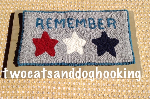 Hooked rug pattern for Memorial Day, rug hooking pattern, 3 stars, red white and blue, memorial ,table mat, wall hanging, patriotic.