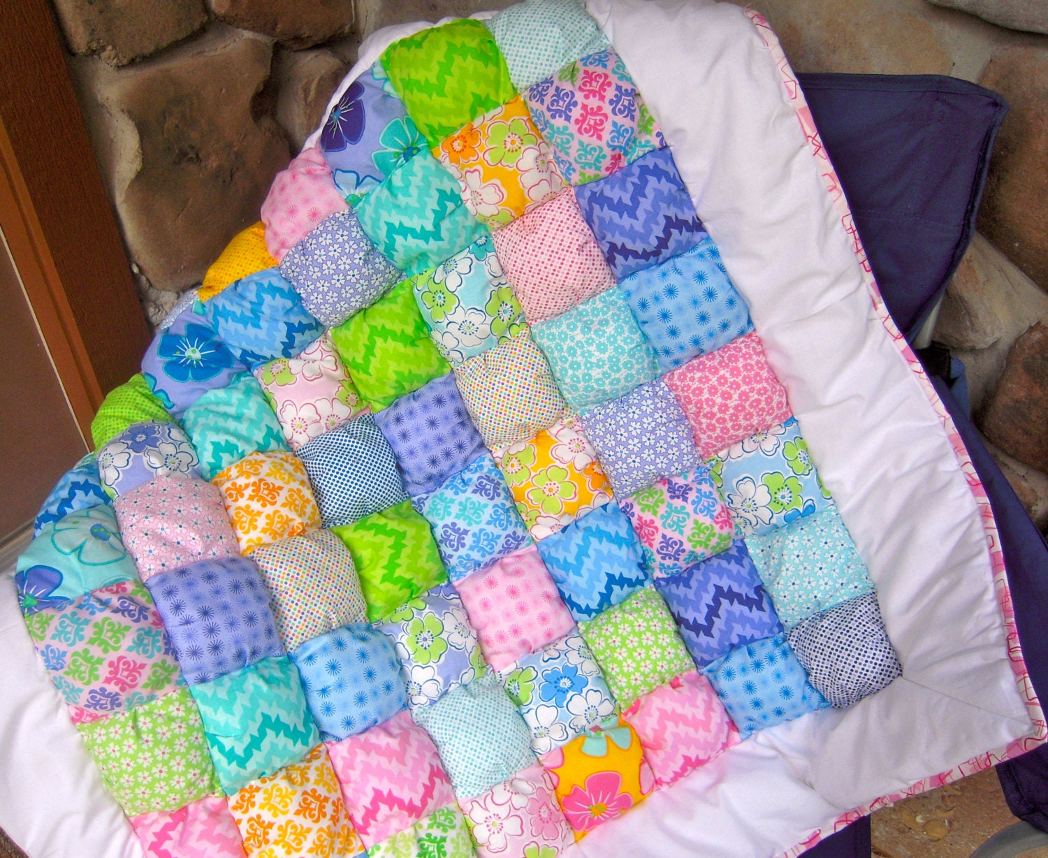 Baby Girl Puff Quilt Biscuit Quilt Bright by AlwaysSewinSomethin