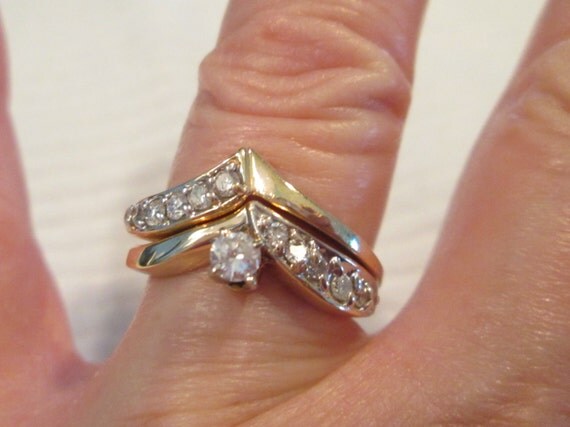 Wedding ring set. Chevron Diamond engagement ring. total .45 ct Natural ...