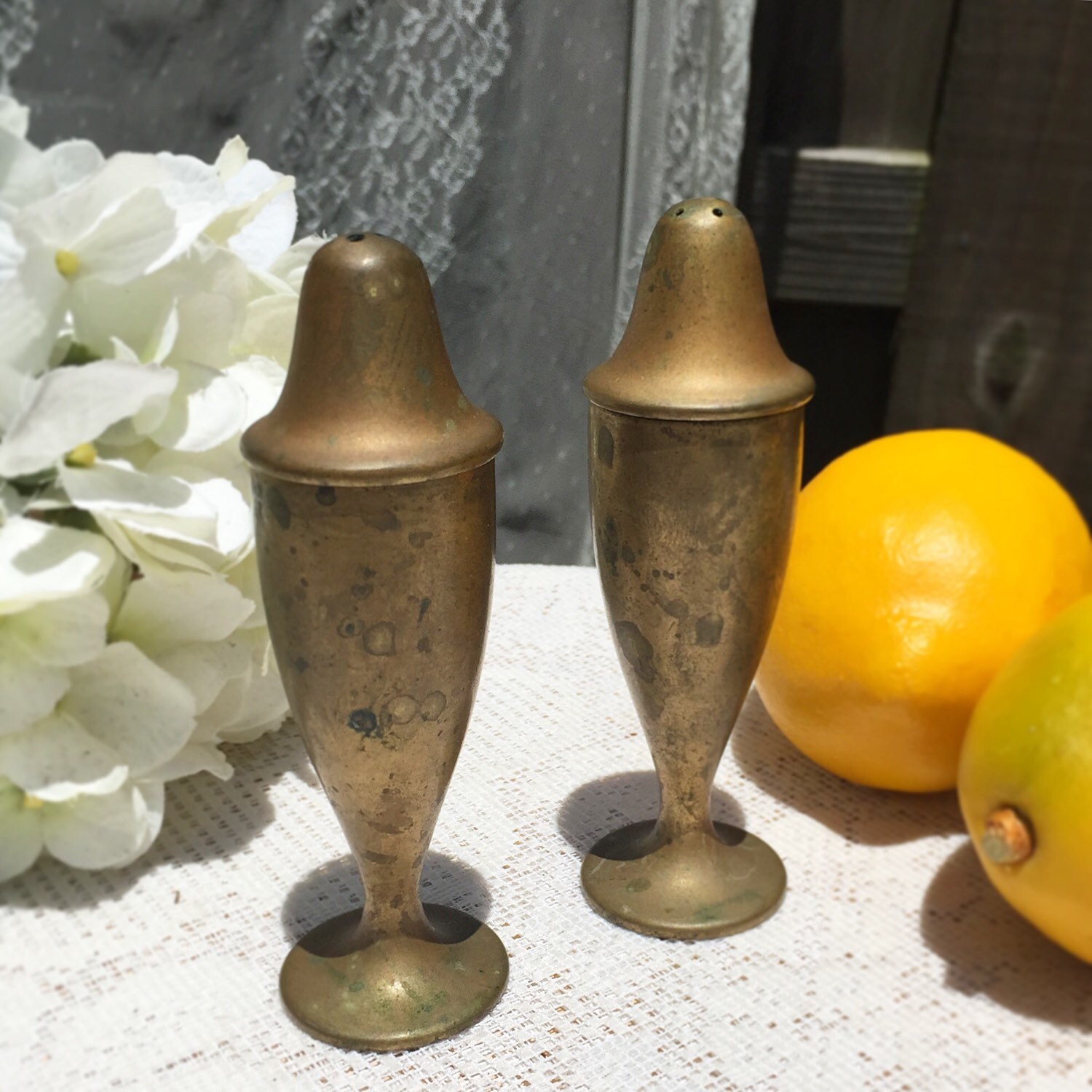 Vintage Brass salt and pepper shakers kitchen décor dining
