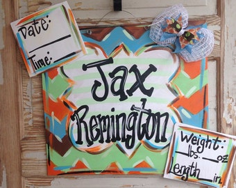 Personalized Baby Door Hanger - Hospital Door Hanger - Birth Announcement Door Hanger - Baby Shower Gift - Baby Wreath - Custom Baby Gift