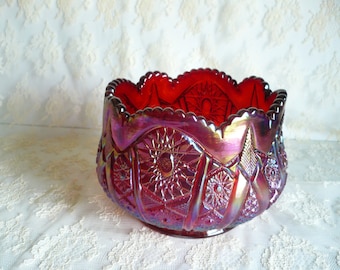 Vtg iridescent cranbery red carnival glass bowl Indiana red heirloom hobster arches 5 3/4" bowl