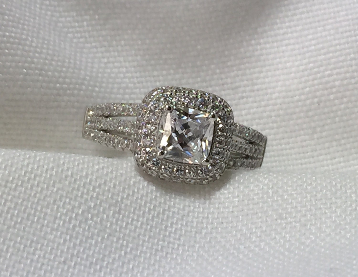 Unique Double Halo Princess Cut Engagement Ring