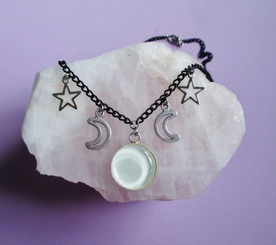 pastel goth celestial necklace moon necklace by OfStarsAndWine