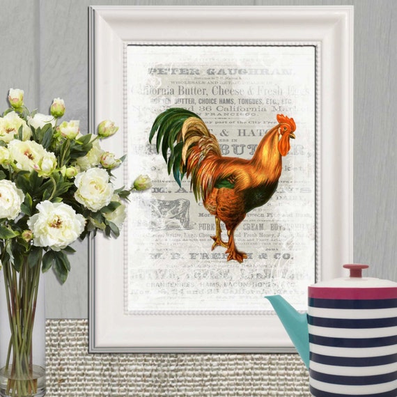 Items similar to Vintage Rooster printable 5x7 8x10 16x20 Chicken