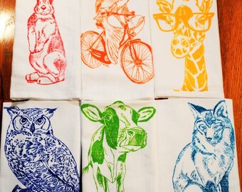 Cloth Dinner Napkins - Screen Printed Cotton Cloth Napkins Set of Six - Washable and Reusable Eco Friendly