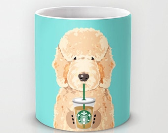 Personalized mug cup designed PinkMugNY - I love Starbucks - Goldendoodle