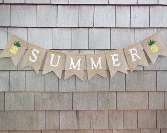 Summer Banner, Summer Bunting, Summer Garland, Home Decor, Summer Decor, Burlap Banner, Burlap Bunting, Pineapple Banner, Burlap garland