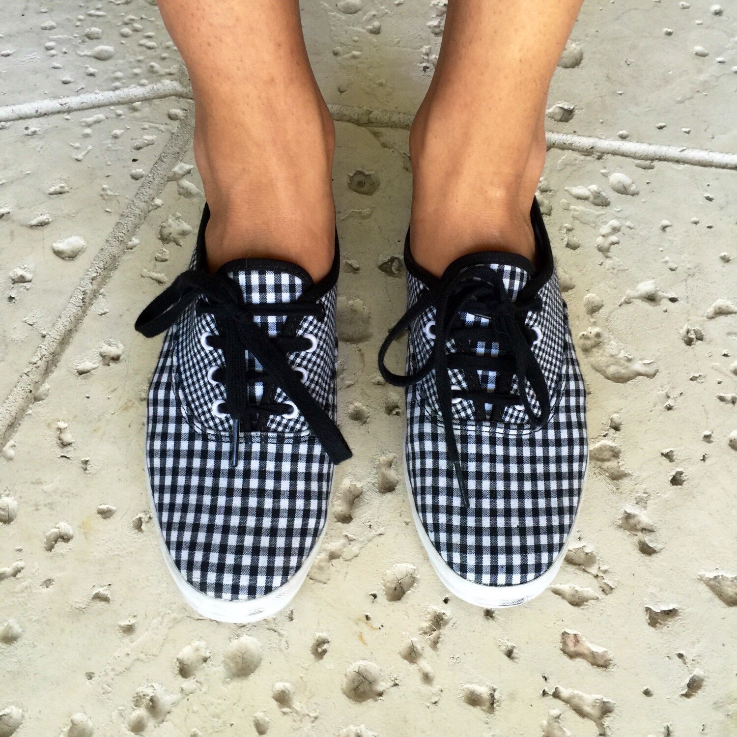 white and black checkered shoes