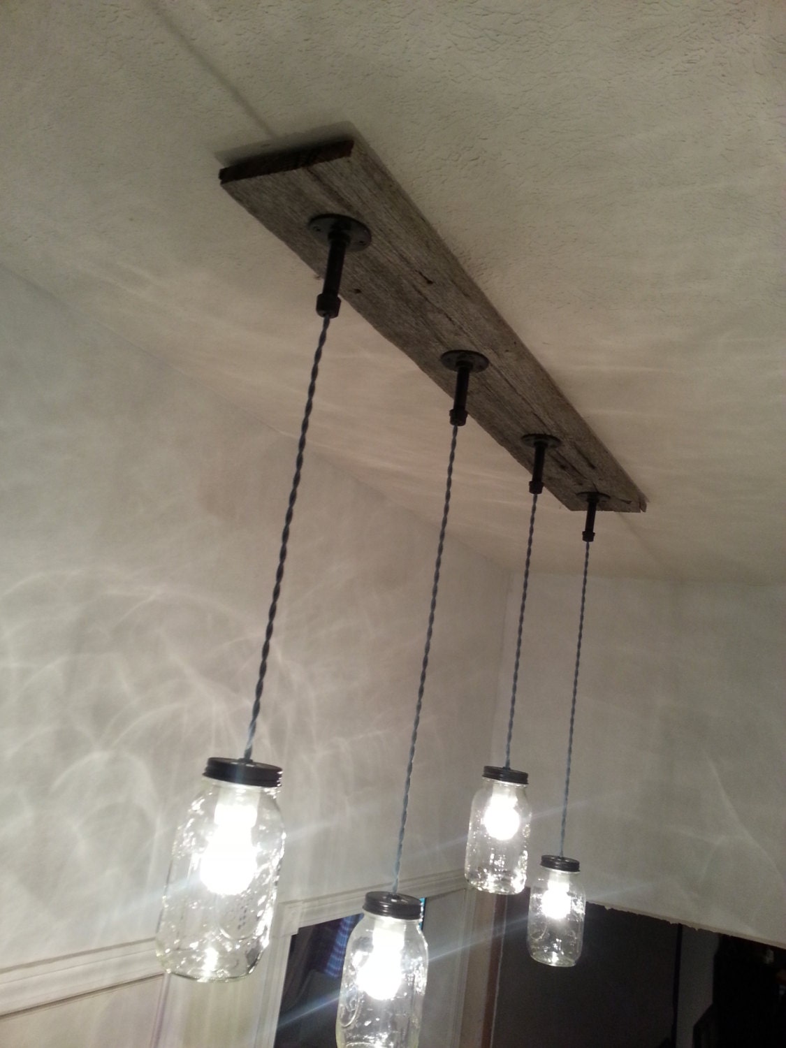 Barnwood Mason Jar Light Fixture 4 light hanging ceiling