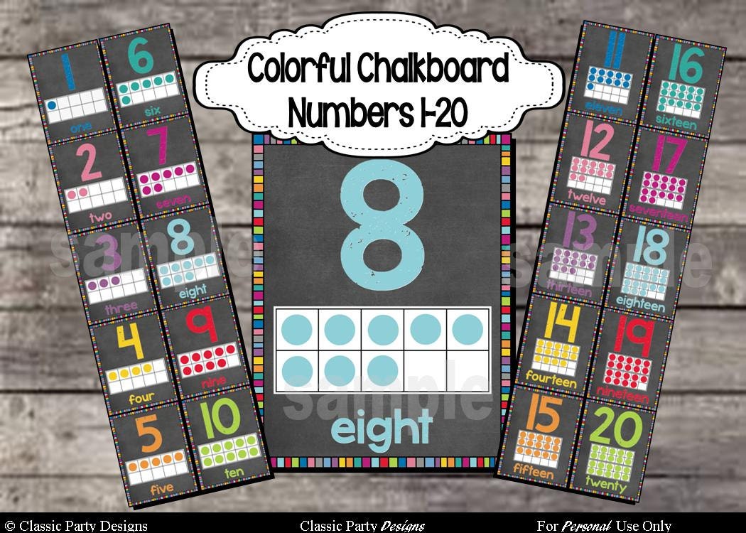 Colorful Chalkboard Number Posters 120 with ten frames
