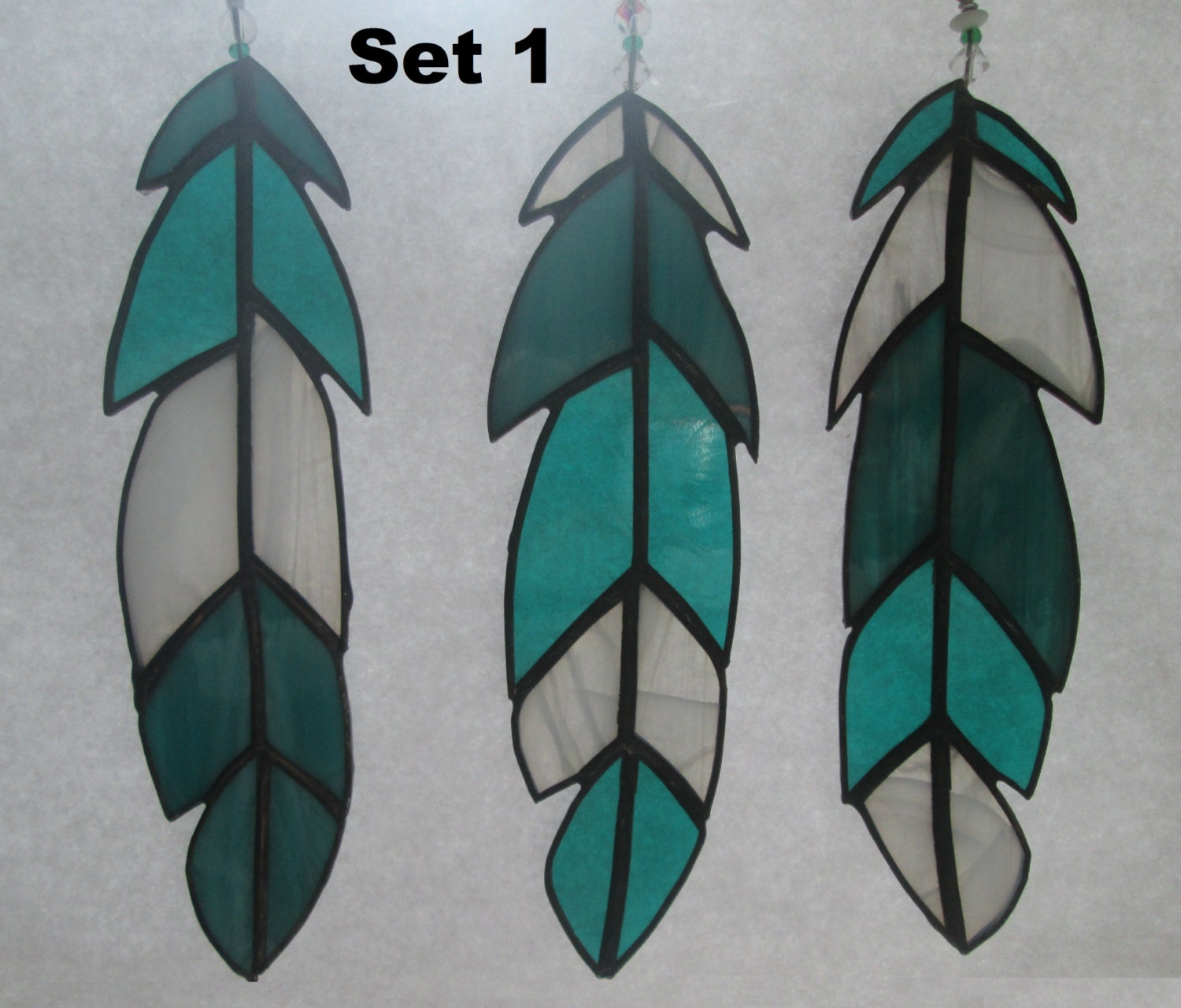 Stained Glass Feathers Set of 3 More New by CustomStainedGlassNC