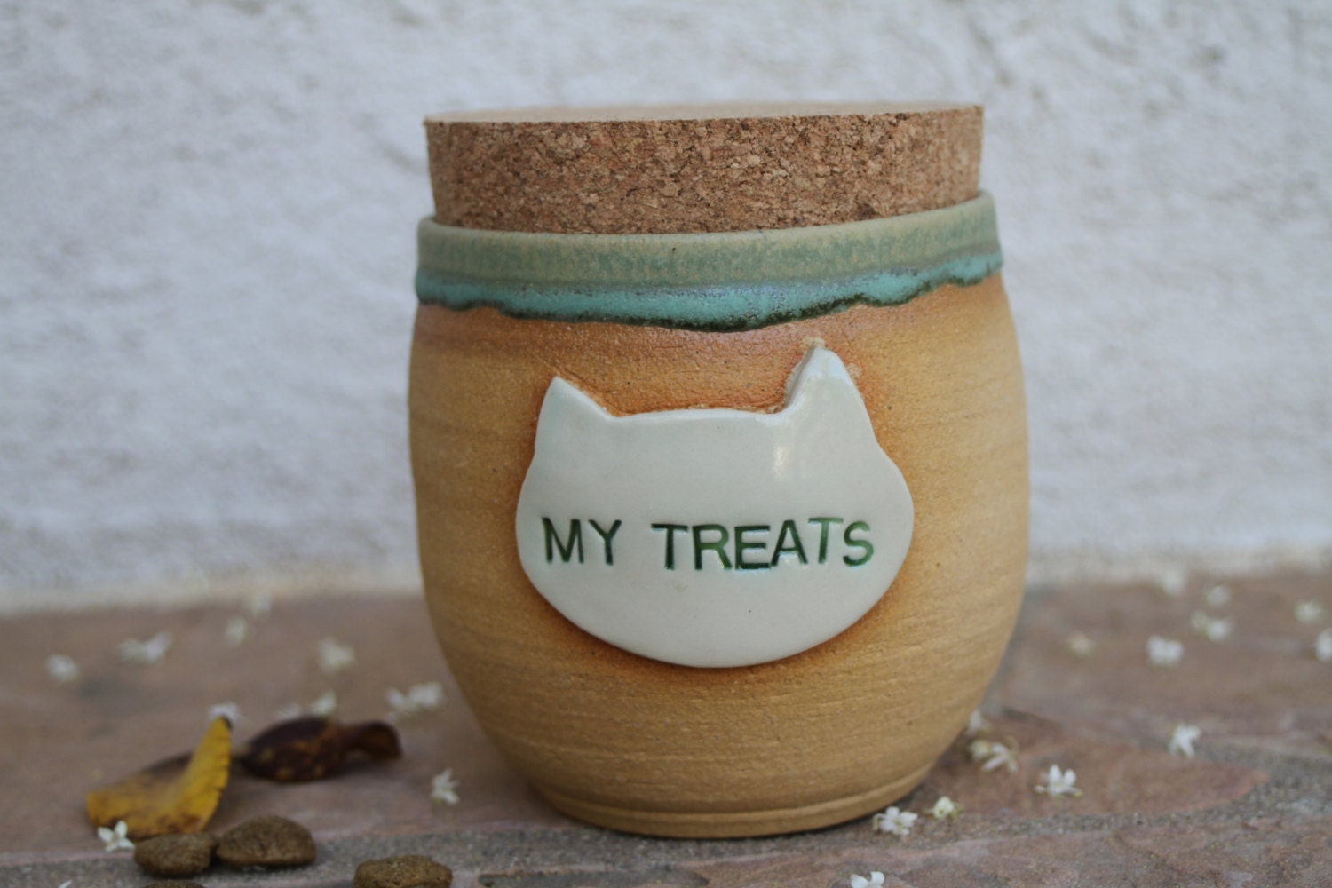 Cat Treat Jar handmade cat food canister lidded jar for pet