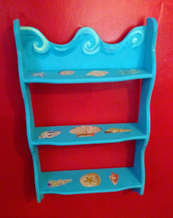 Hand painted Seashell themed wall shelf