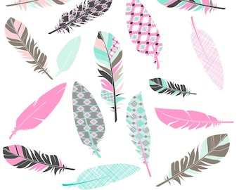 80% OFF SALE Feather Clipart, Digital Feathers, Feather Clip Art, Aztec Feathers, Pink Feather Clipart