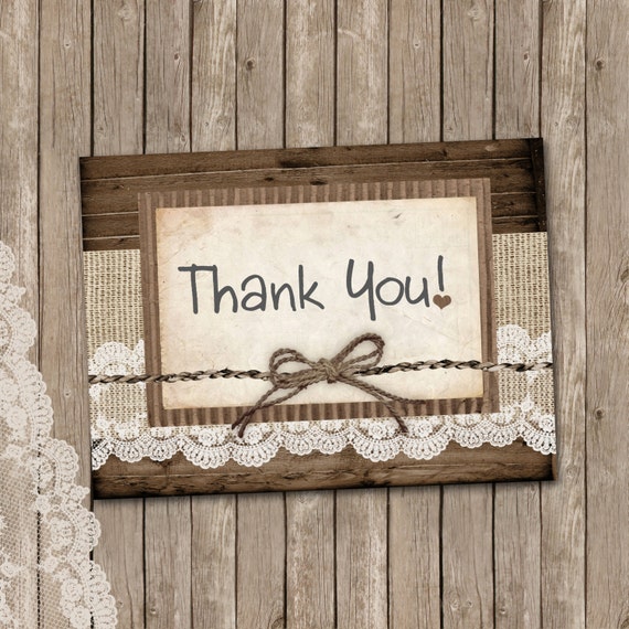 Rustic Thank You Card 4x5 Wood Burlap and Lace Printable