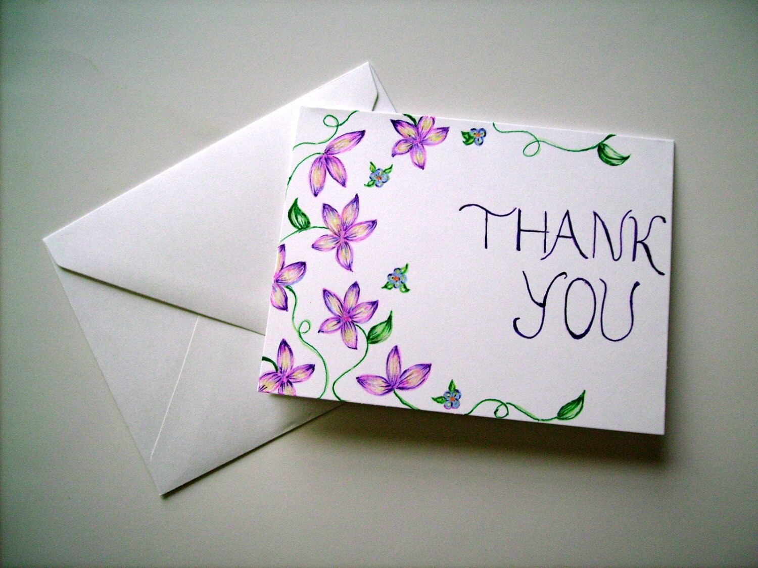 Hand Drawn Thank You Card  Blank Card  Greeting Card  Floral