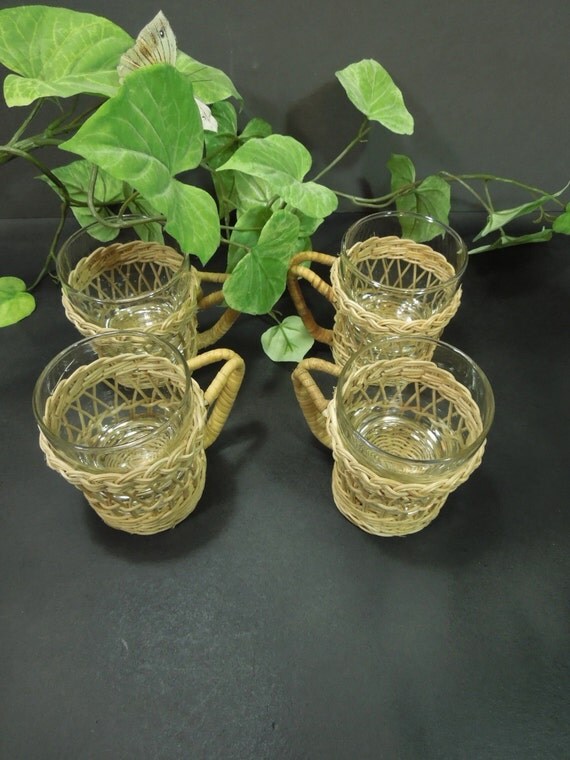 Raffia weave glassware rattan wrapped drinking glasses