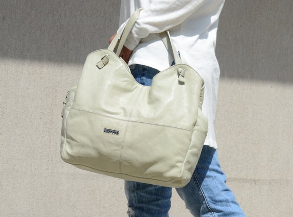 leather work tote with zipper