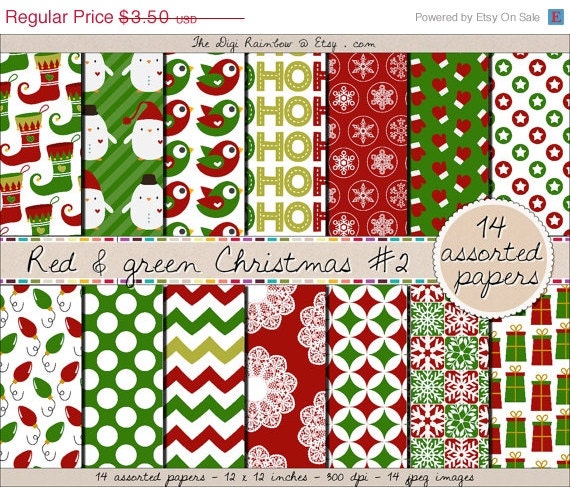 SALE christmas digital paper red and green by TheDigiRainbow