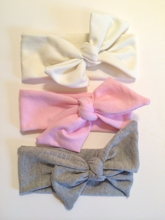 Baby Headwraps Set of 3 Pink Headwrap Grey Top by AvaBabyClothing