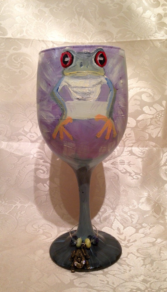 SALEHand painted tree frog wine glass with frog by Megthemama