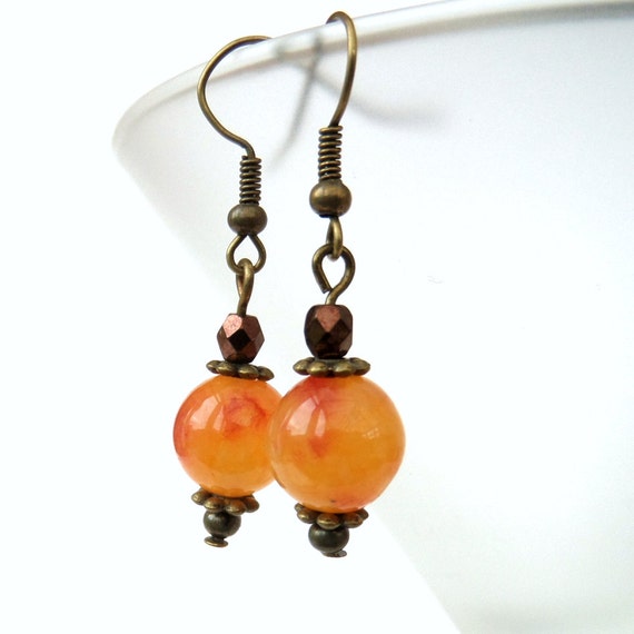 Orange gemstone earrings handmade vintage style jewellery
