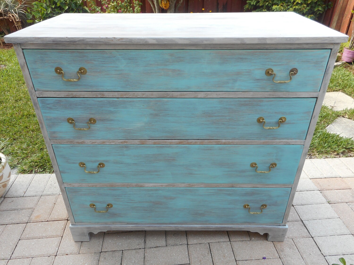 Vintage Primitive Solid Wood Large Four Drawer Dresser Distressed