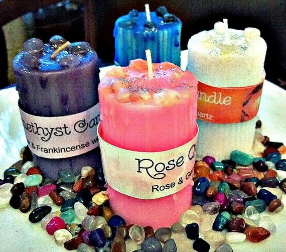 Candles with Crystals Gemstone Candles Crystal Candles