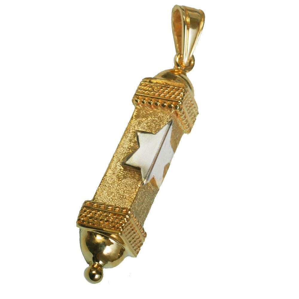 Triangular Mezuzah Pendant with Star of David in 14k Gold