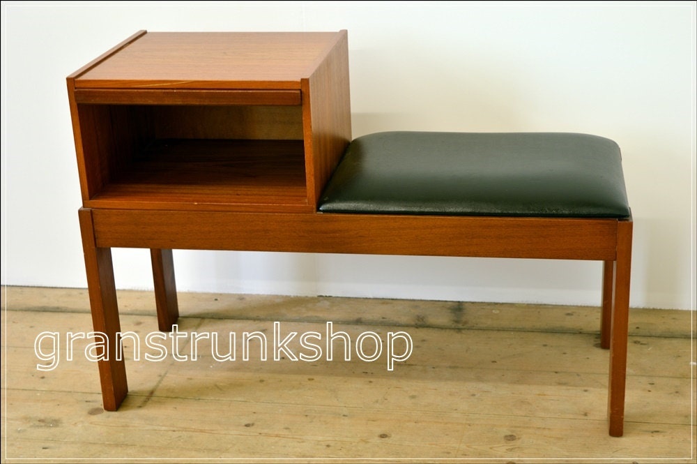 Vintage mid century teak telephone table bench danish design Haute Juice